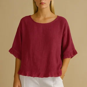 Lærke Bluse | Blød Linned – Afslappet Elegance med Flæsedetaljer