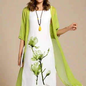 ALBA KJOLE SÆT | Kjole og let lag-på-lag cardigan med blomsterprint